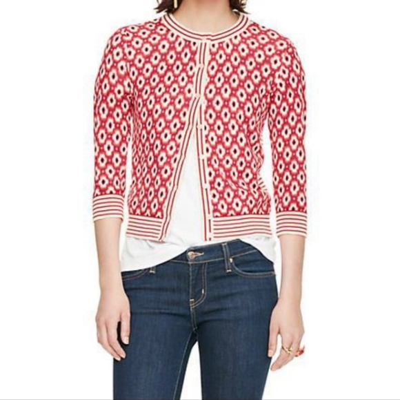 kate spade Sweaters - EUC Kate Spade Floral Cropped Cardigan with Contrast Stripes - Size XL